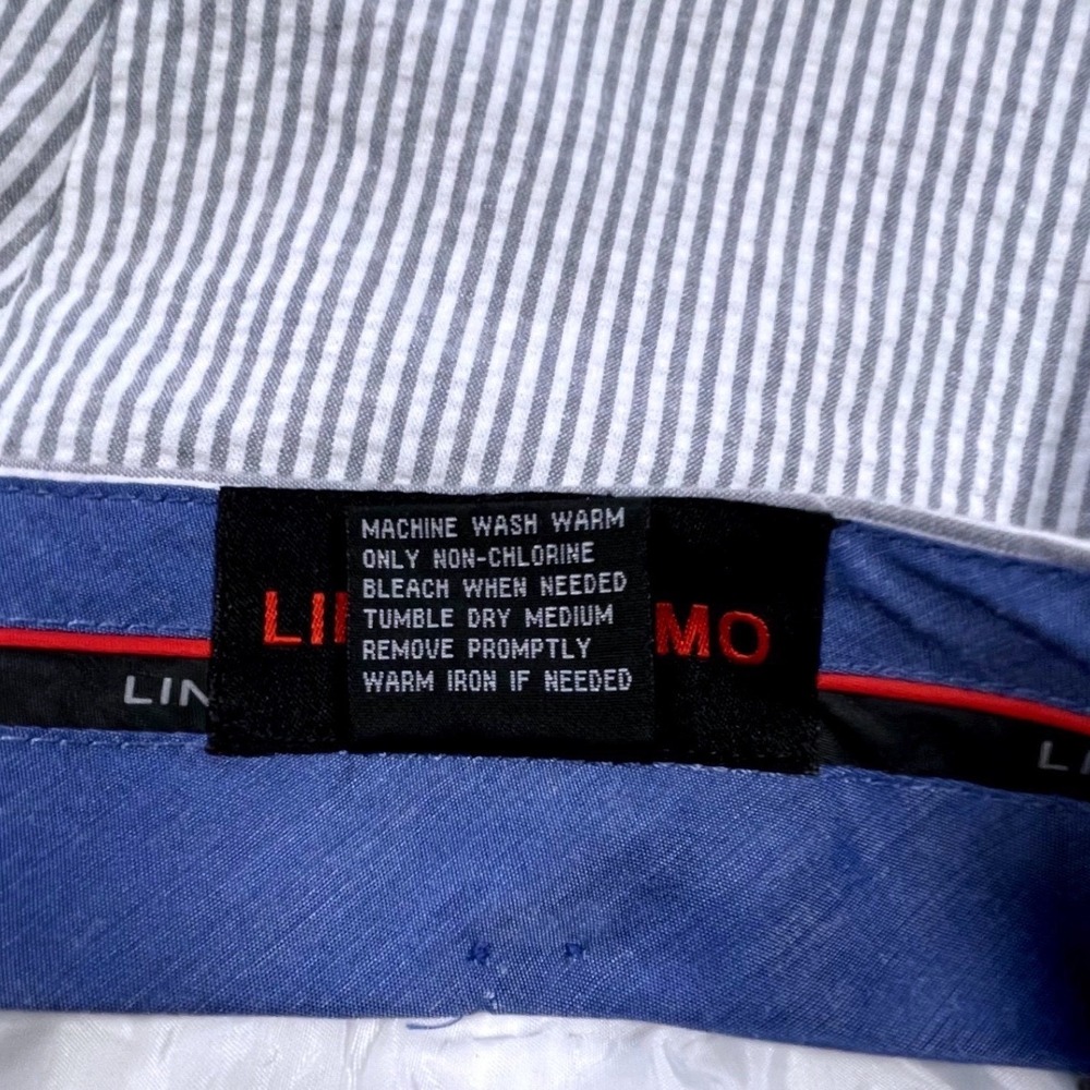 Linea Uomo Mens Blue White Seersucker Pinstripe Dress Pants 46x32 Flat Front - Picture 6 of 9